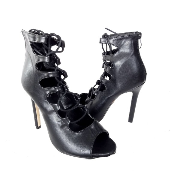NEW Meilikelin Faux Leather Open Toe Stiletto Heels Lace-Up Sandals Black Si… - Picture 1 of 7